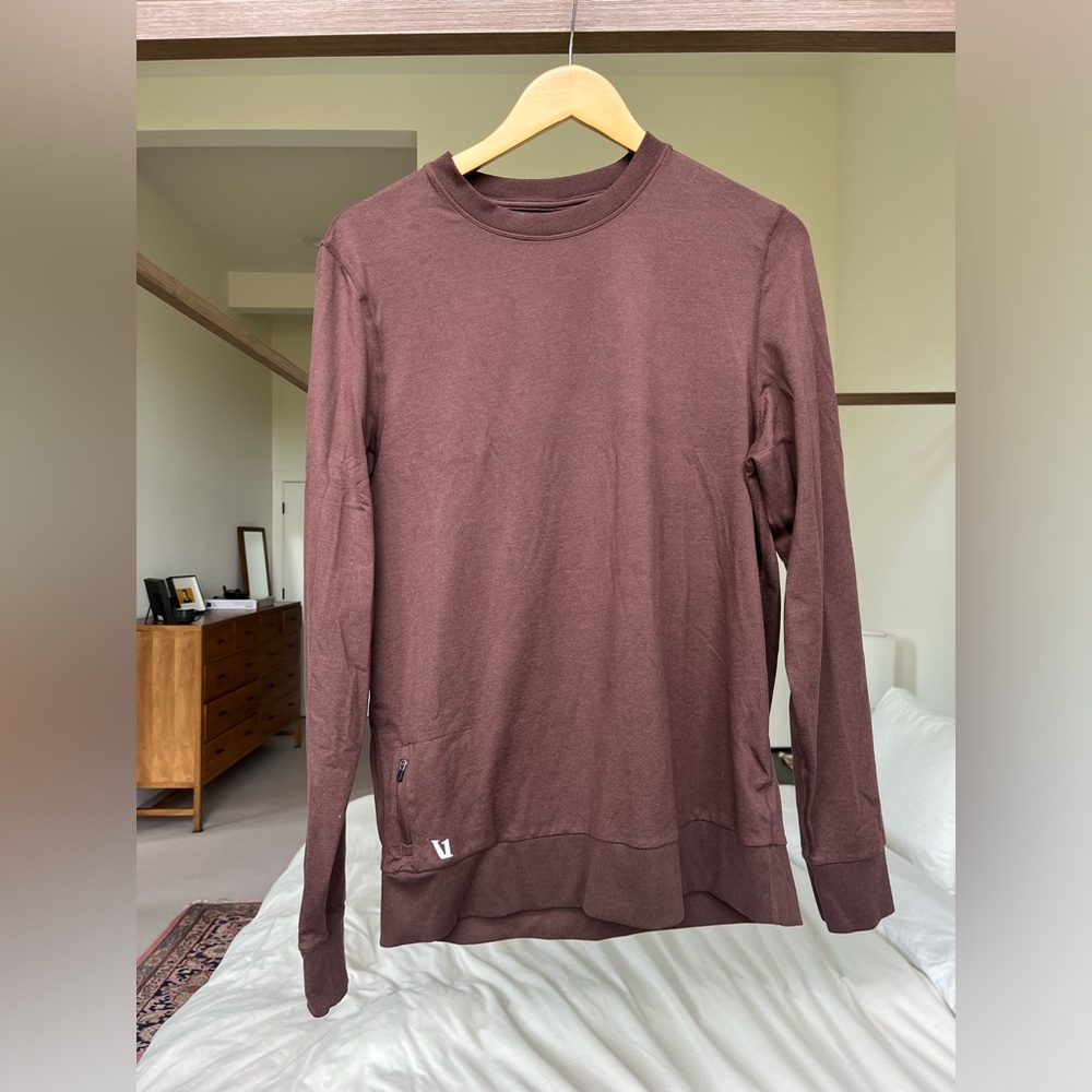 Vuori Men’s Ponto Performance Crew Long Sleeve size L Chestnut Heather (brown)
